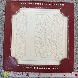 Absorbent Coaster Set - Cream, Letter E